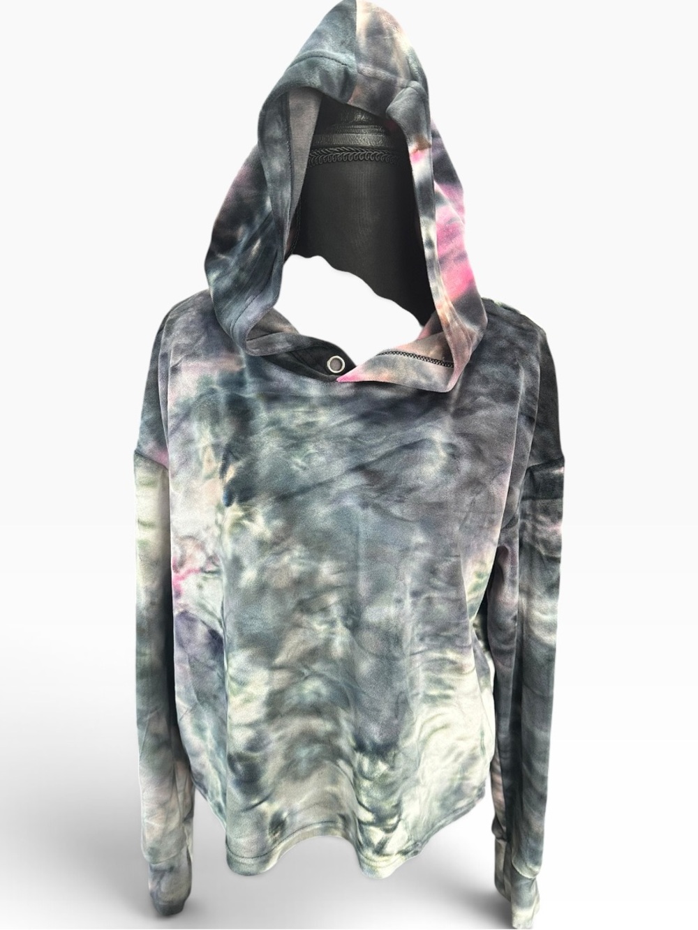 eye candy Tie-Dye Hooded Pullover - Gray, Purple, Pink